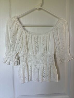 URBAN Romantics White Eyelet Off-Shoulder Smocked Top